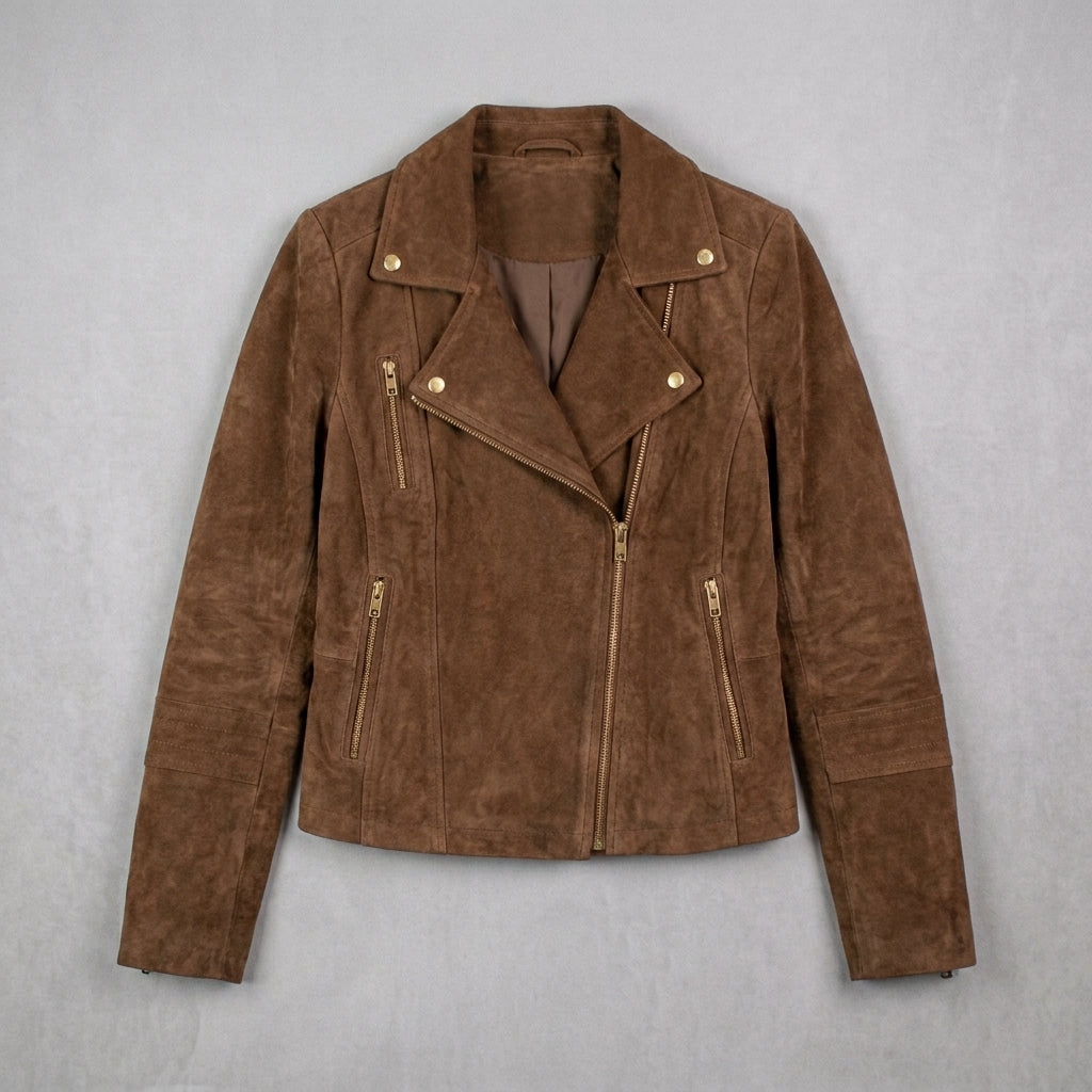 Chocolate Brown Suede Biker Jacket