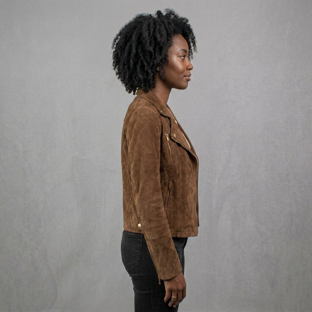 Chocolate Brown Suede Biker Jacket
