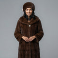 Women's Chocolate Plush Shawl Collar Coat with Brooch