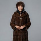Women's Chocolate Plush Shawl Collar Coat with Brooch