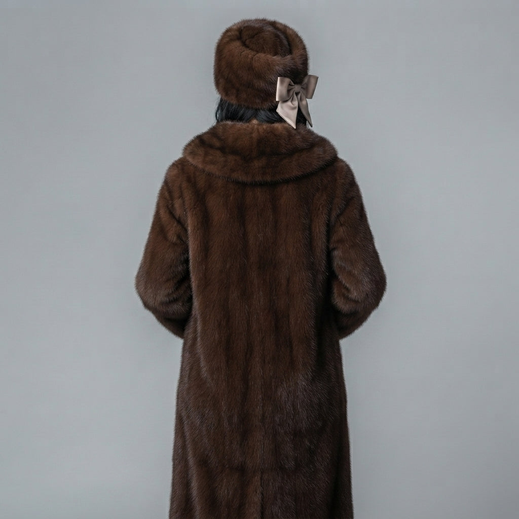 Women's Chocolate Plush Shawl Collar Coat with Brooch