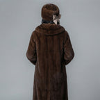 Women's Chocolate Plush Shawl Collar Coat with Brooch