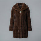 Women's Chocolate Plush Shawl Collar Coat with Brooch