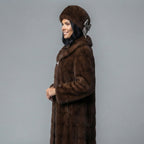 Women's Chocolate Plush Shawl Collar Coat with Brooch