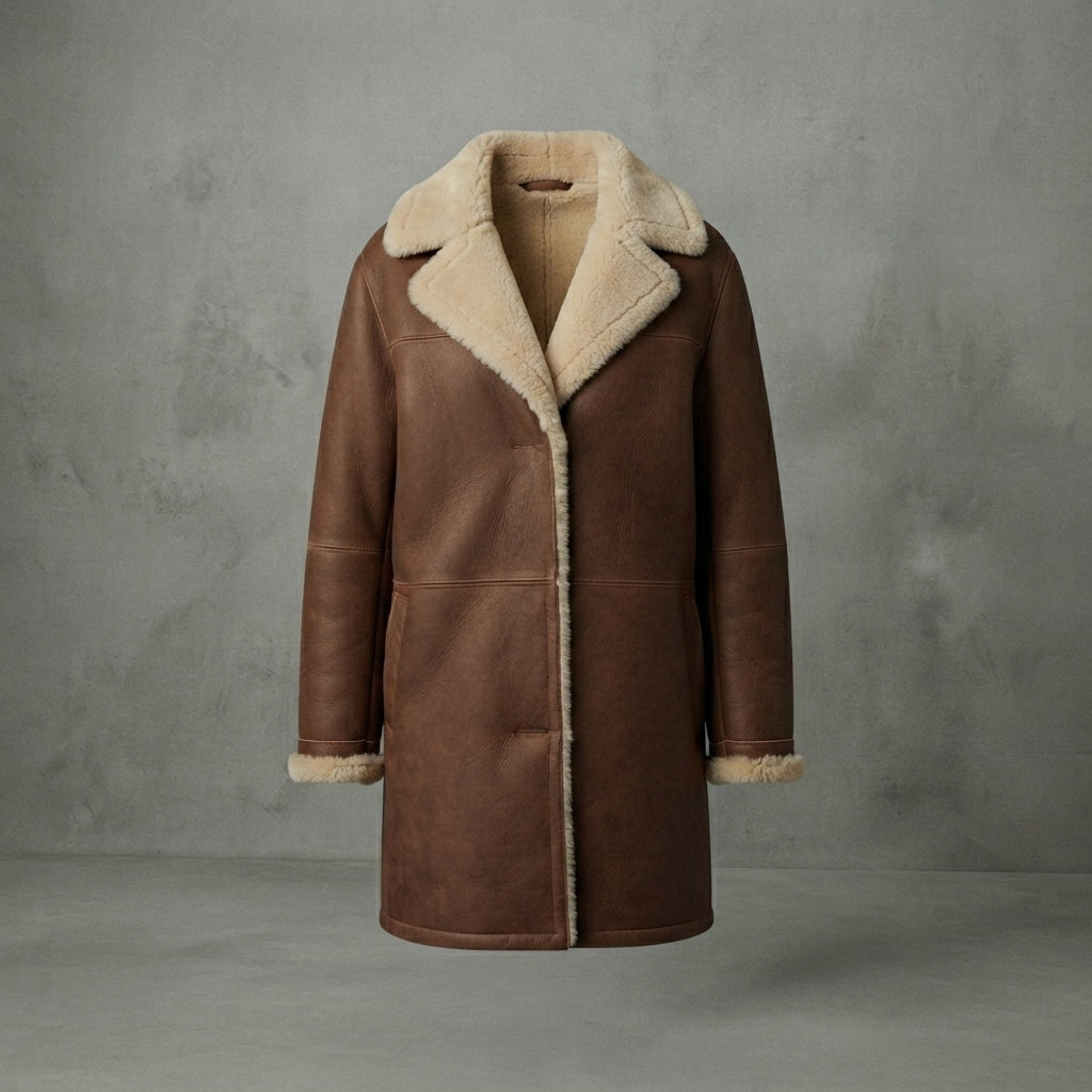 Women's Chocolate Shearling Button-Front Coat