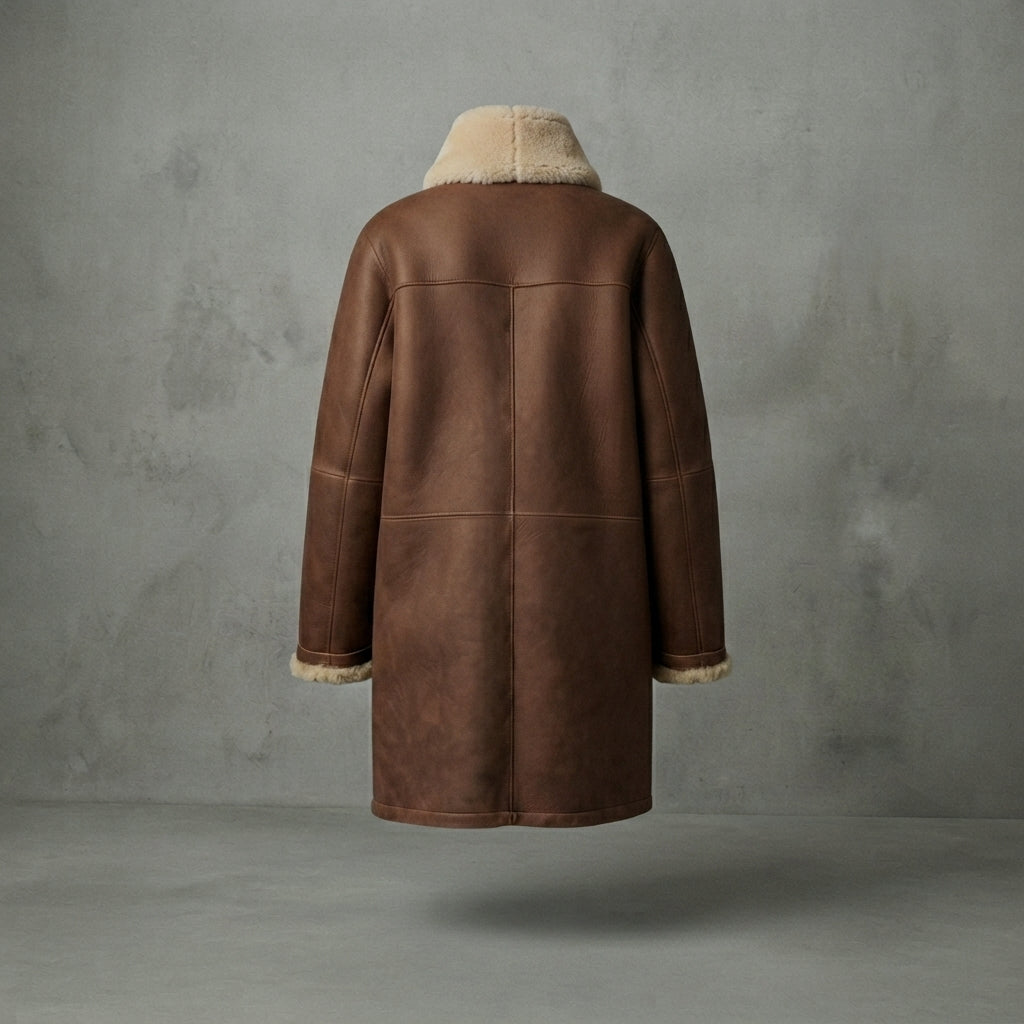 Women's Chocolate Shearling Button-Front Coat