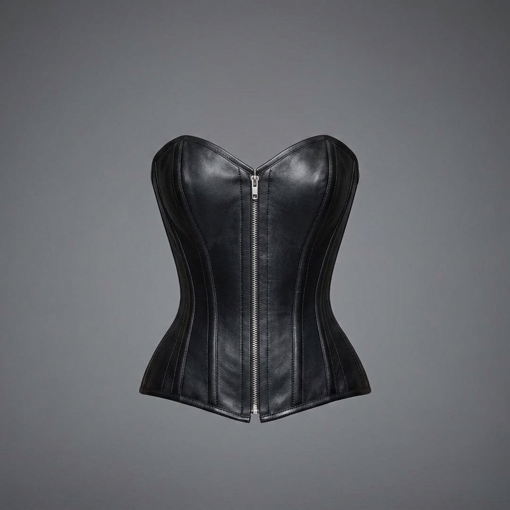 Black Zip-Up Leather Corset