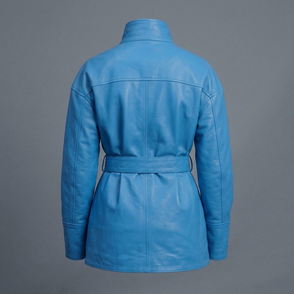 Women's Blue Leather Shirt Coat