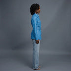 Women's Blue Leather Shirt Coat