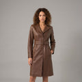 Women's Brown Leather Trench Coat