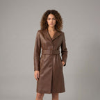 Women's Brown Leather Trench Coat