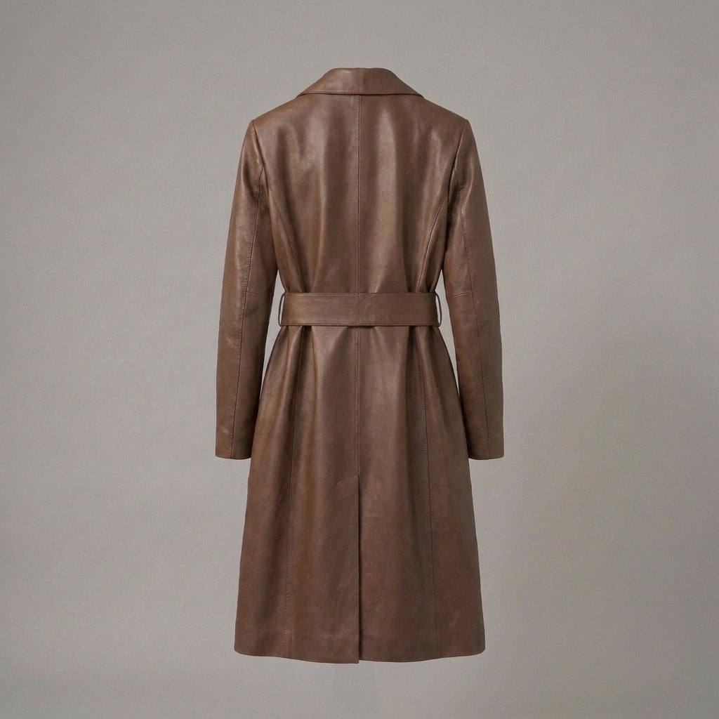 Women's Brown Leather Trench Coat