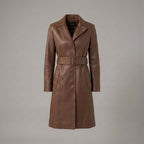 Women's Brown Leather Trench Coat