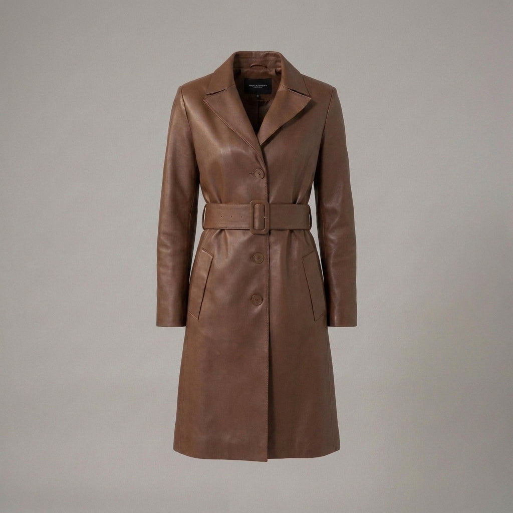 Women's Brown Leather Trench Coat