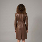 Women's Brown Leather Trench Coat