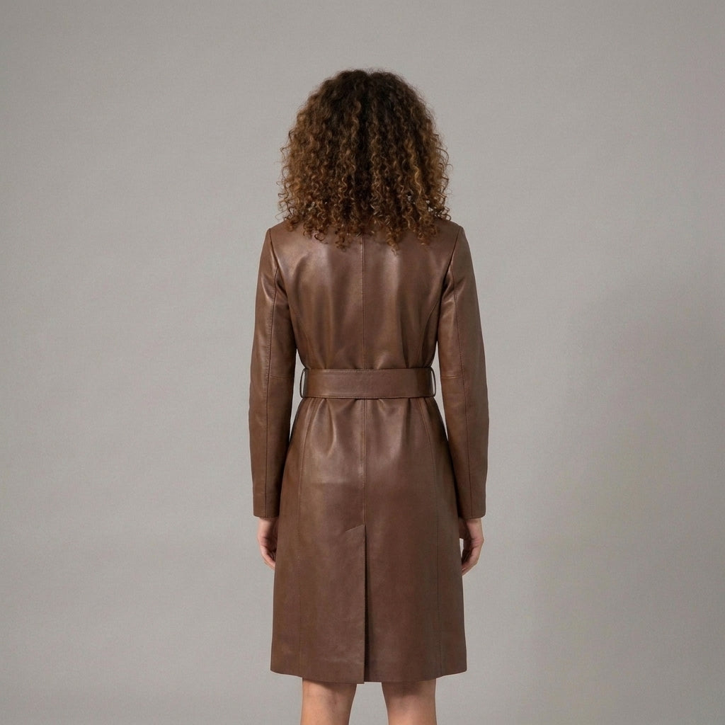Women's Brown Leather Trench Coat