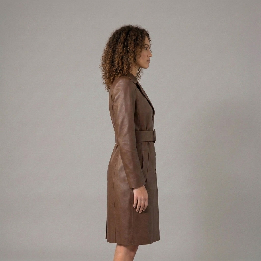 Women's Brown Leather Trench Coat