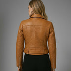 Women's Brown Belted Moto Leather Jacket