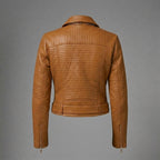Women's Brown Belted Moto Leather Jacket
