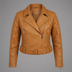 Women's Brown Belted Moto Leather Jacket