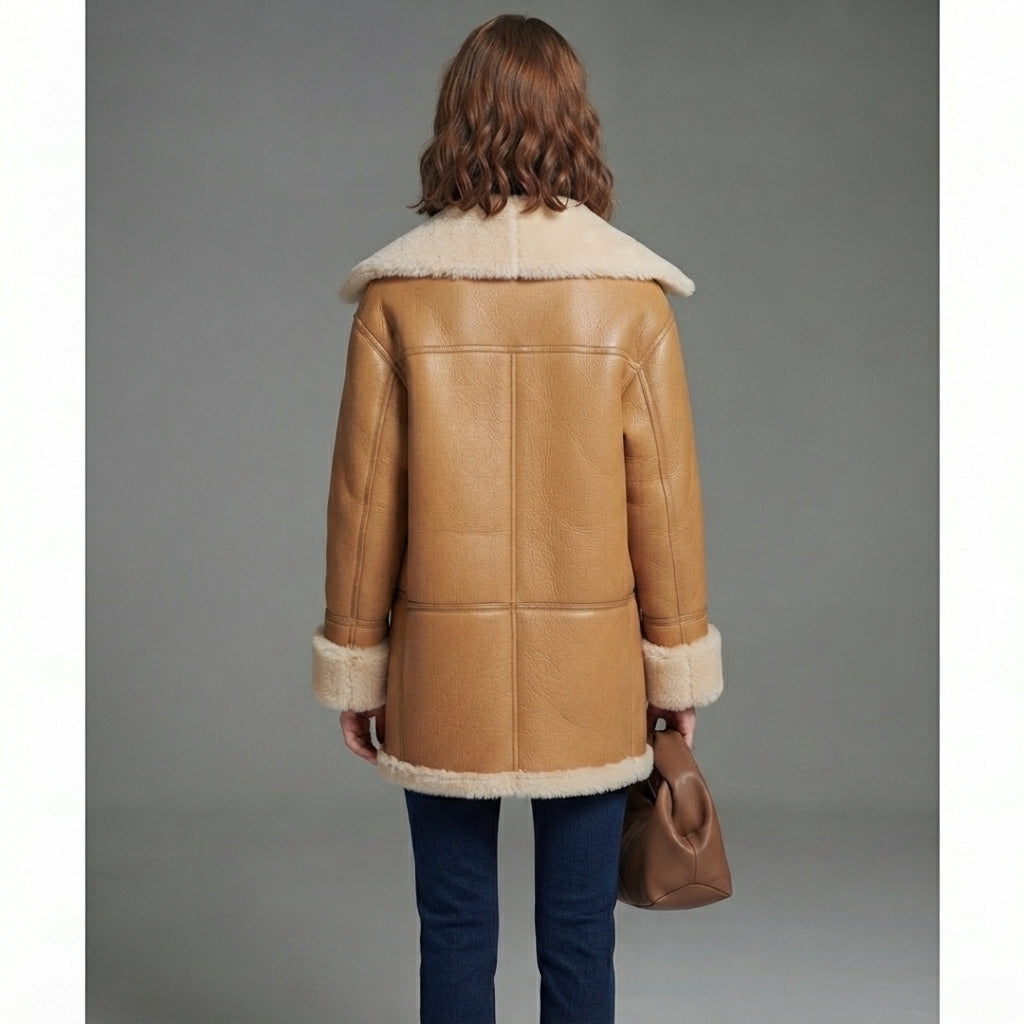 Women's Classic Camel Shearling Coat
