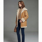 Women's Classic Camel Shearling Coat