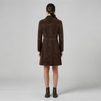 Women's Dark Brown Fitted Suede Trench Coat
