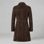 Women's Dark Brown Fitted Suede Trench Coat