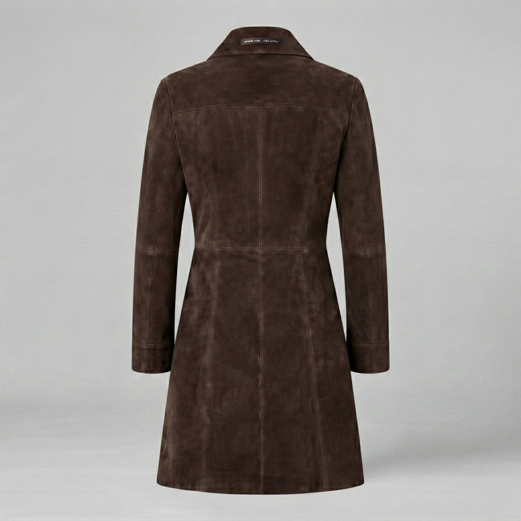 Women's Dark Brown Fitted Suede Trench Coat