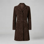 Women's Dark Brown Fitted Suede Trench Coat