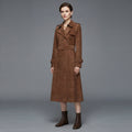 Women's Dark Tan Suede Duster Trench Coat