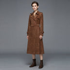 Women's Dark Tan Suede Duster Trench Coat