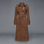 Women's Dark Tan Suede Duster Trench Coat