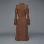 Women's Dark Tan Suede Duster Trench Coat