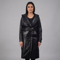 Women's Hooded Leather Trench Coat