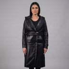 Women's Hooded Leather Trench Coat