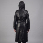Women's Hooded Leather Trench Coat