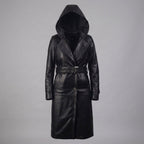 Women's Hooded Leather Trench Coat