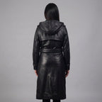 Women's Hooded Leather Trench Coat