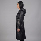 Women's Hooded Leather Trench Coat