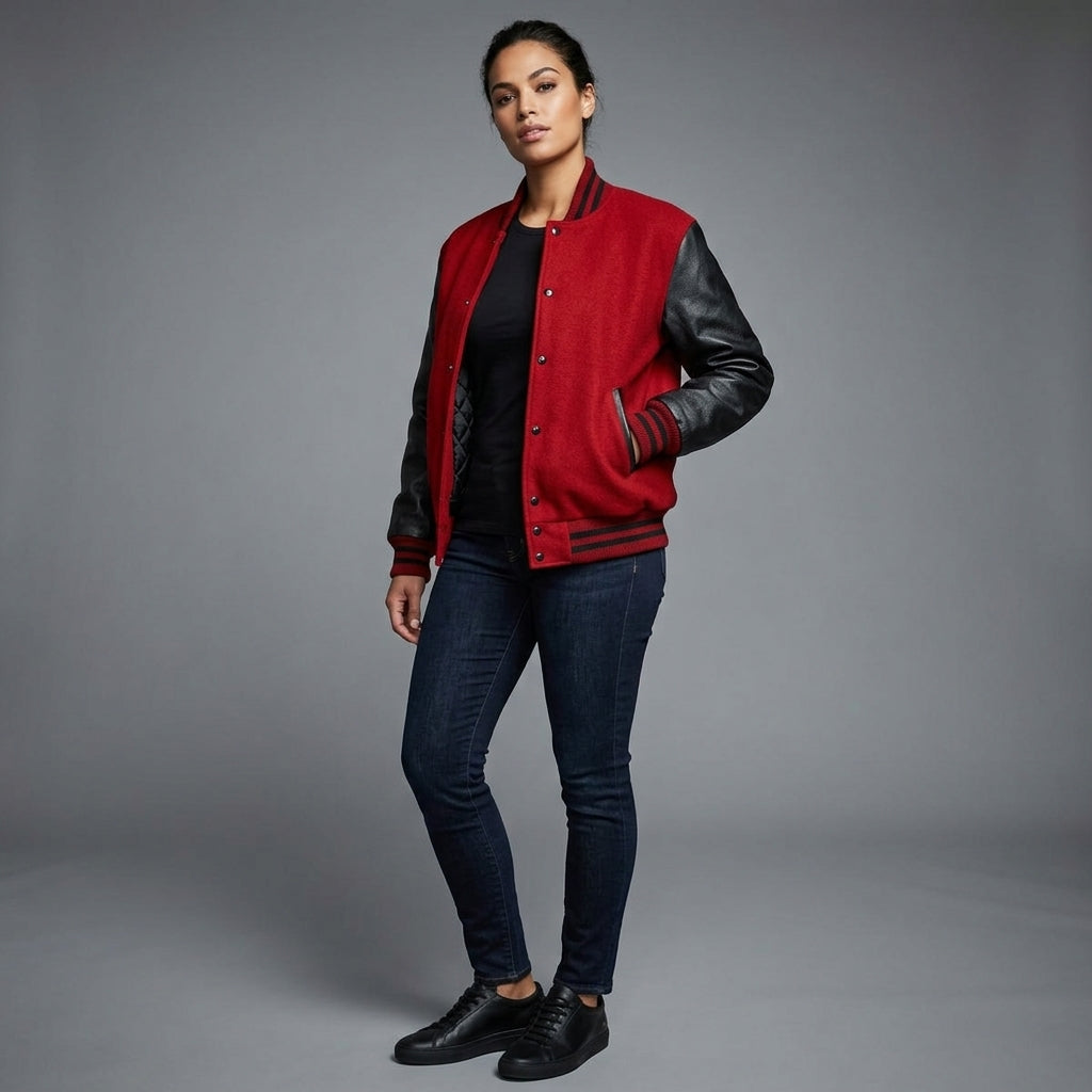 Women's Classic Red Leather Varsity Jacket