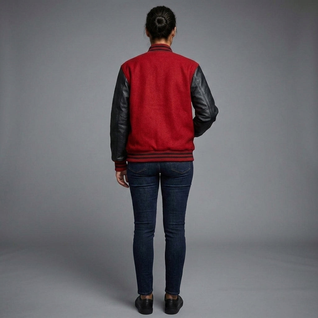 Women's Classic Red Leather Varsity Jacket