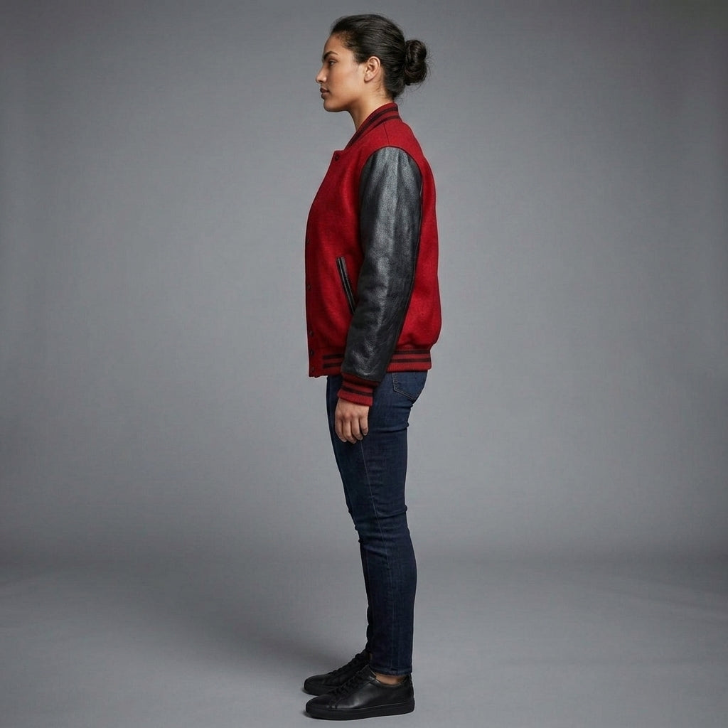Women's Classic Red Leather Varsity Jacket