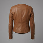 Women's Classic Tan Leather Biker Jacket