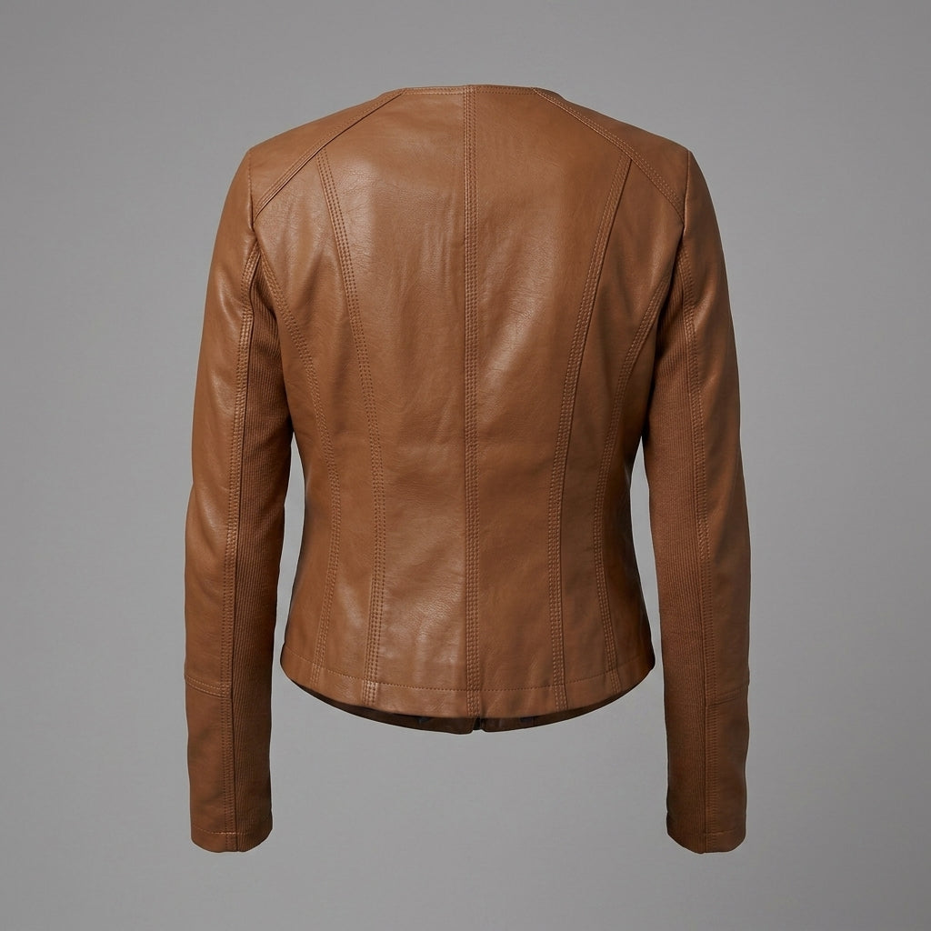 Women's Classic Tan Leather Biker Jacket