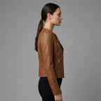 Women's Classic Tan Leather Biker Jacket