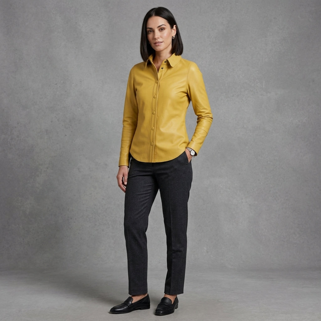 Women's Yellow Leather Shirt