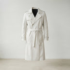 Men's Beige Leather Double-Breasted Trench Coat
