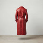 Men's Red Belted Leather Coat