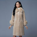 Women's Cream Shearling Coat with Fur Collar & Cuffs